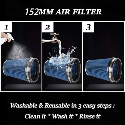 6" Inlet Cold Air Intake Filter Cone Replacement Performance Washable Clamp-On - Image 4