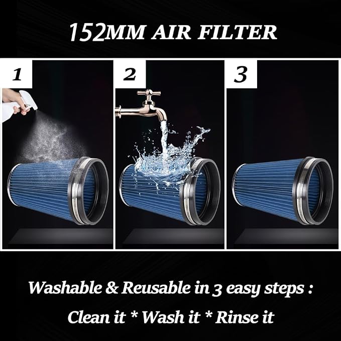 MUGE RACING 6" 152 mm High Flow Inlet Air Filter, Air Intake Cone Filter - Image 4