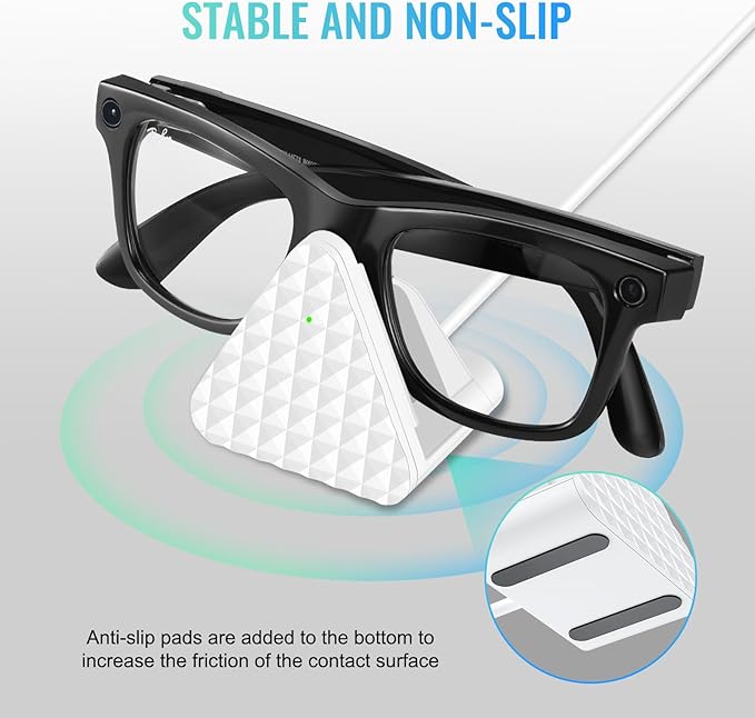 Charging Stand Dock Compatible with Ray-Ban Meta Smart Glasses - Glasses Charger for Wayfarer, Headliner, Skyler, Renewed, Oakley Meta HSTN, Portable Smart Glasses Charger Dock with Adapter (White)