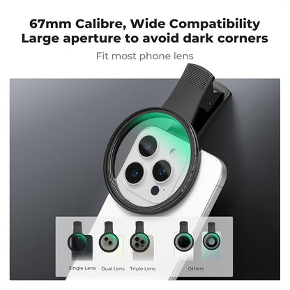K&F CONCEPT 67mm Clip-on Black Diffusion 1/8 Phone Camera Lens Filter Kit - Image 2