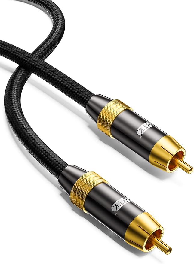 Subwoofer Cable,EMK Digital Coaxial Audio Cable [24K Gold-Plated, Durable Cotton] Premium S/PDIF RCA Male to RCA Male for Home Theater, Soundbar,Speaker,HDTV, Subwoofer, Hi-Fi Systems (Black-3.3ft/1m)