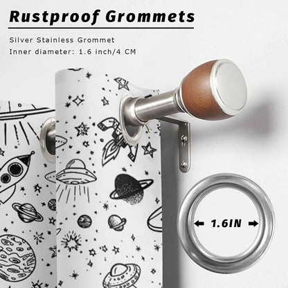 Cartoon Space Outdoor Curtains for Patio Rockets Astronauts Planets Black - Image 2
