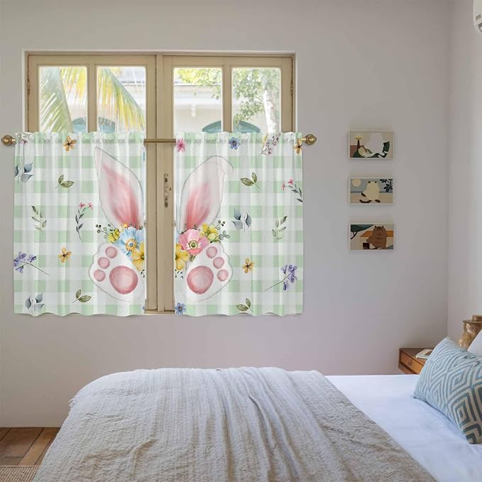 Easter Kitchen Tier Curtains 45 Inch Long 2 Panel Set, Rod Pocket Short Window - Image 4