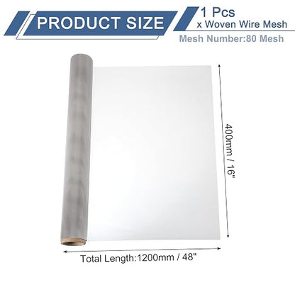 uxcell 80 Mesh 48" x 16" Woven Wire Mesh, 304 Stainless Steel Air Vent Filter - Image 2