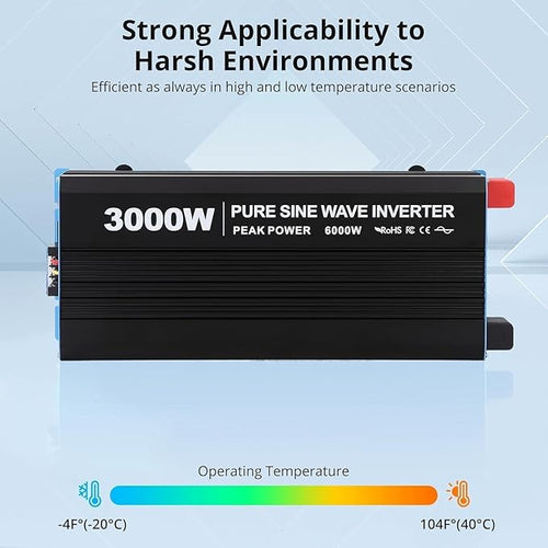 3000W Pure Sine Wave Inverter 1 USB Port 5v/2.1a,LCD Display&Remote Controller for Home, RV, Truck