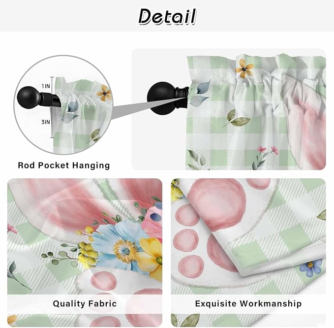 Easter Window Curtains 63 Inch Long 2 Panel Set, Rod Pocket Bedroom Curtains & - Image 9