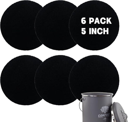 6 Pack Charcoal Filters for Compost Bin Bucket, 5 Inch Round Activated Carbon by Holismo