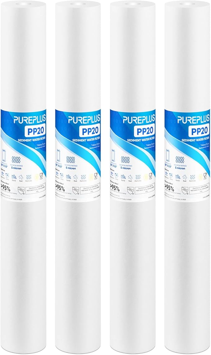 PUREPLUS 5 Micron 20" x 2.5" Whole House Sediment Home Water Filter, 20-inch by PUREPLUS