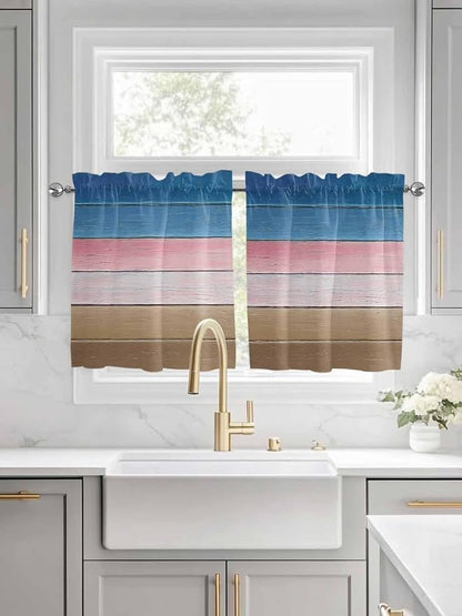 Blue Pink Brown Gradient Wood Grain Window Valance Curtains, Vintage Wood Board - Image 2