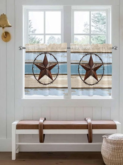 Vintage Western Star on Wood Grain Window Valance Curtains, Retro Wooden by IDOWMAT