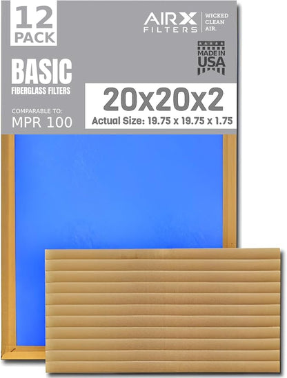 20x20x2 Air Filter Comparable to MPR 100 Basic Economy Furnace Filters by AIRXFILTERSWICKEDCLEANAIR