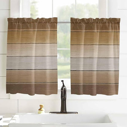 Vintage Brown Gradient Wood Grain Window Valance Curtains, Farmhouse Wood Barn - Image 2