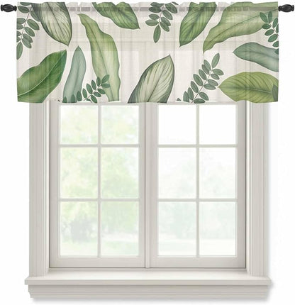 Summer Palm Leaf Sheer Valance Curtains by Houseown
