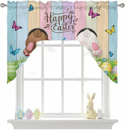 Swag Valance Curtains, Happy Easter Rabbit Butt Egg on Daisy Leaf Rod Pocket - Image 9