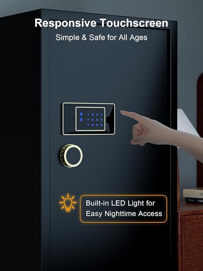 TIGERKING 11.5 Cu Ft Large Heavy Duty Home Security Safe – Digital Touchscreen Lock, Anti-Theft, Adjustable Shelves, Easy to Use, Jewelry & Valuables, Ideal for Home or Office (Black, Classic Style)