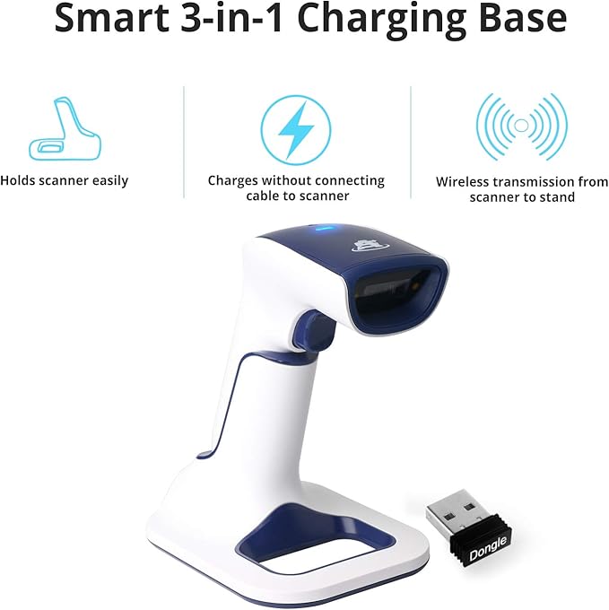 ScanAvenger Wireless Portable 1D with Stand Bluetooth Barcode Scanner: Hand Scanner 3-in-1, Cordless, Rechargeable Scan Gun for Inventory - USB Barcode Reader (1D Only with Next Gen Stand)…