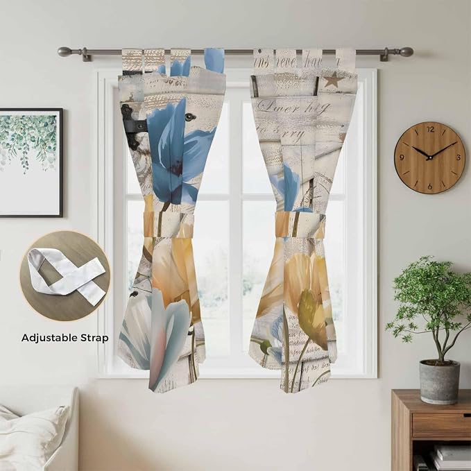 Blue Yellow Tulips Bedroom Curtains 72 Inch Length, Window Curtains Tab Top - Image 5