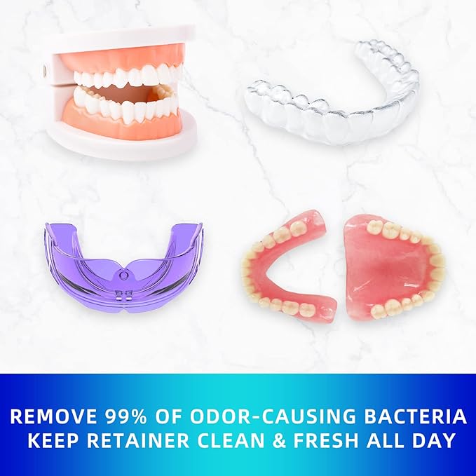 Y-Kelin Retainer and Denture Cleaner 120 Tablets for 4 Months Removes Stains Plaque Odors for Dentures Retainers Mouth Guard and Removable Dental Appliances (120 PCS, Mint)