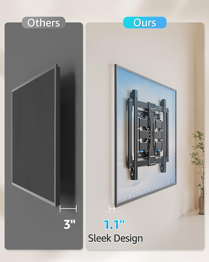 MOUNTUP Ultra Slim TV Wall Mount for Most 37-90 inch TVs, 1.1" Thin Low Profile Full Motion TV Mount Bracket, Dual Swivel Articulating Arms with Tilt, Fits 16" Studs, Max VESA 600x400mm Holds 132lbs