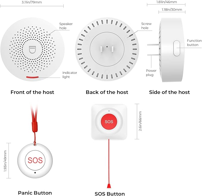 Hapippofa Caregiver Call Button Wireless Call Button for Elderly at Home,WiFi Panic Button,Life Alert Systems for Seniors No Monthly Fee (whiter2)