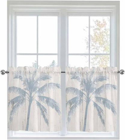Summer Coconut Tree on Vintage Wood Grain Window Valance Curtains, Seaside - Image 9