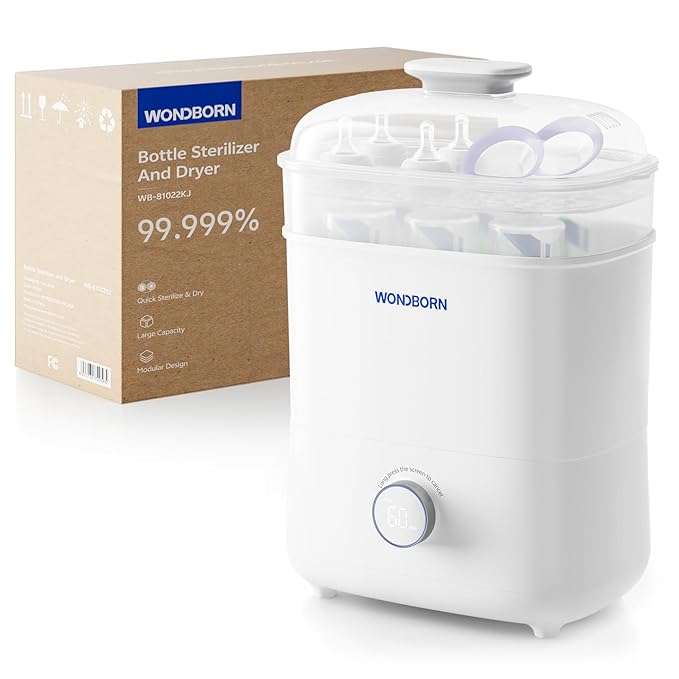 Bottle Sterilizer and Dryer, 99.999% Deep Sterilization, 6-min Rapid Disinfection, Up to 12 Bottles, HEPA Filter, All-in-One for Baby Bottles, Breast Pump Parts & Newborn Essentials