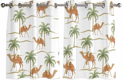 2 Panel Kitchen Cafe Curtains, Desert Camels Sunlight Filtering Nature Air by Hokiten