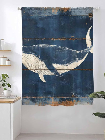 Sheer Curtains 72 Inches Long, Summer Whale Blue Semi Sheer Curtains Light - Image 2