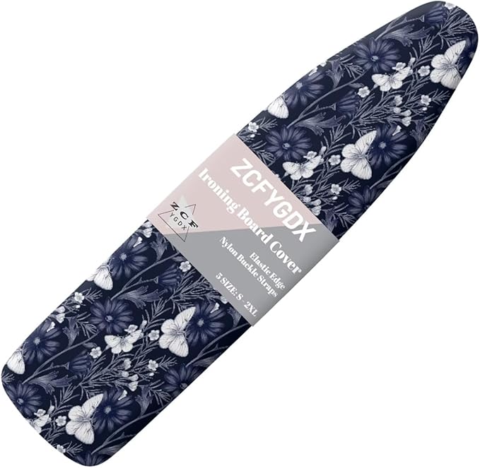 ZCFYGDX Ironing Board Covers Butterfly Blue Flower Print Lightweight & Breathable Anti-Slip & Wear-Resistant (15 x 54 in) Hook & Loop Elastic Edge Easy to Install, Scorch Resistant Decor Size-XL