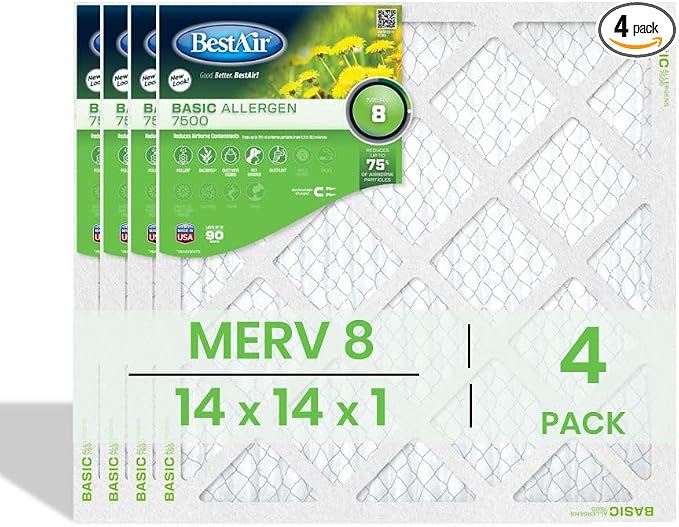 BestAir 14x14x1 Air Filter | MERV 8 Basic Allergen 7500 HVAC AC Furnace Filter by FreudenbergFiltrationTechnologies