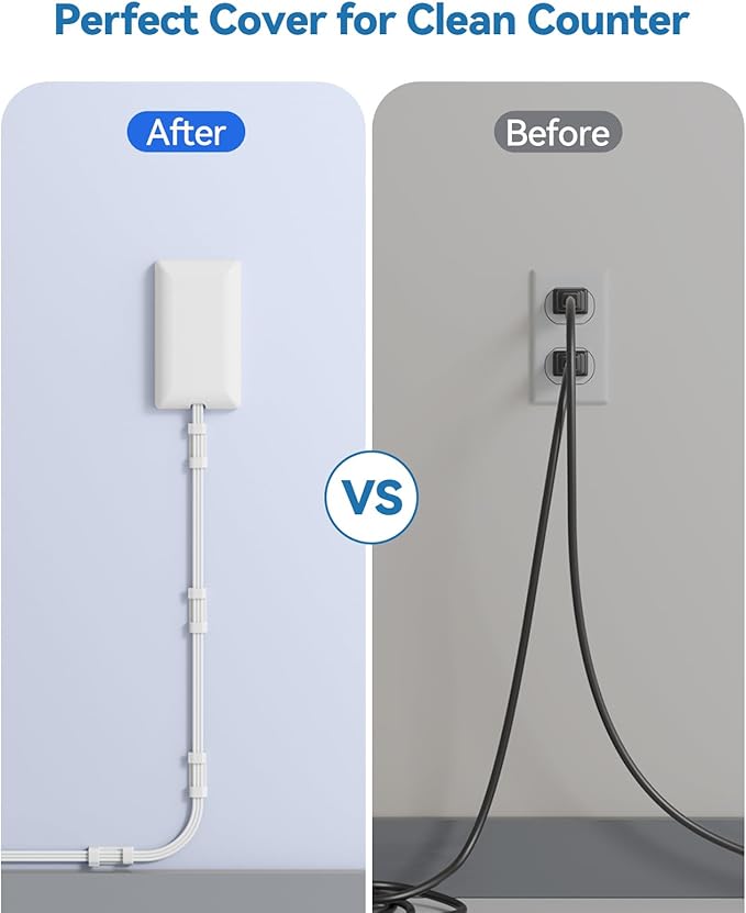 10FT Extension Cord with Outlet Cover & Multi USB, Ultra Thin Outlet Concealer with Cord & 12AC Outlet 6 USB (24W/4.8A), Charging Station for Multiple Devices, for Behind Wall Furniture Couch TV
