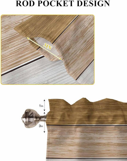 Retro Farm Wood Board Window Valance Curtains, 2 Panel - Image 6