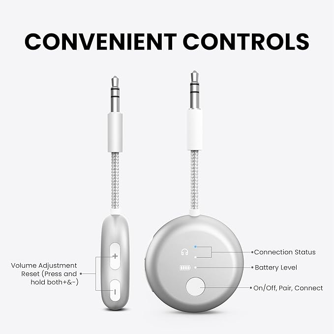 Avantree SoundJet R1 – 25Hr Airplane Bluetooth Adapter for All AirPods (Pro/Max) with Qualcomm Chipset & aptX Adaptive, Wireless Audio Transmitter for Flight Travel, Works with Bose & Other Headphones