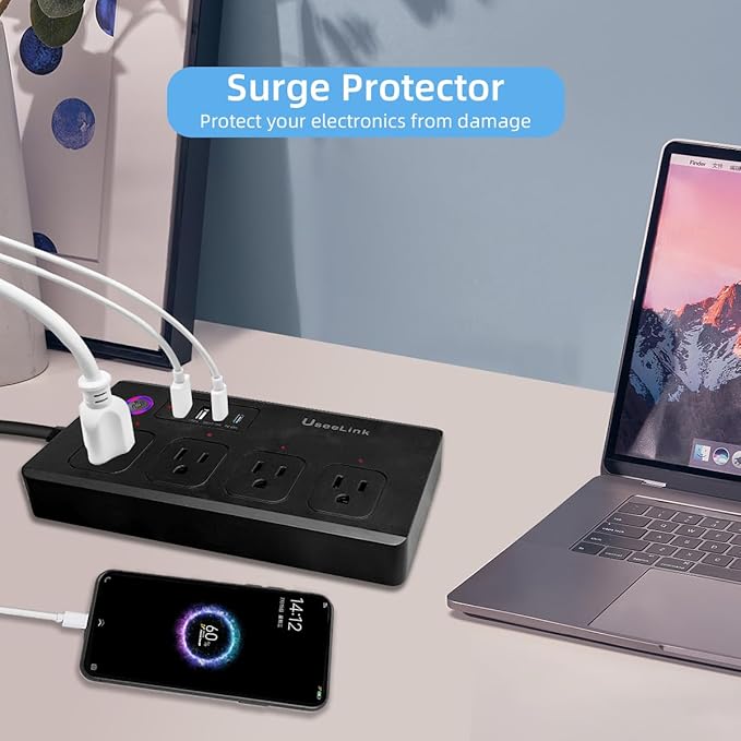 UseeLink Smart Power Strip, 4 Outlets and 4 USB Ports 2A2C, 5 ft. Cord, Surge Protector with Voice Control, APP WiFi Control, Compatible with Alexa & Google Home, No Hub Required, Black