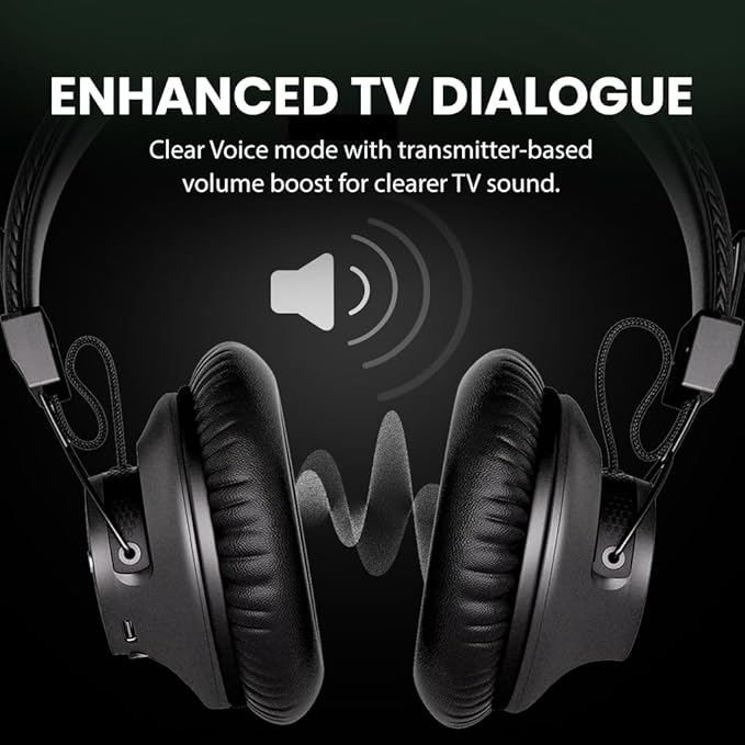 Avantree HT5009 Plus – Wireless TV Headphones for TVs with Optical (TOSLINK) or AUX Audio Output, Clear Voice and Volume Boost, Comfortable Over-Ear Fit, 60H Battery Life, Charging Dock Included