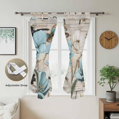 Teal Blue Tulips Bedroom Curtains 72 Inch Length, Window Curtains Tab Top - Image 5