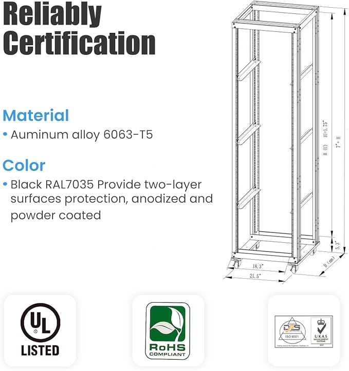 RAISING ELECTRONICS 27U 4 Post Open Frame Network Server Rack 19inch Width - Image 3