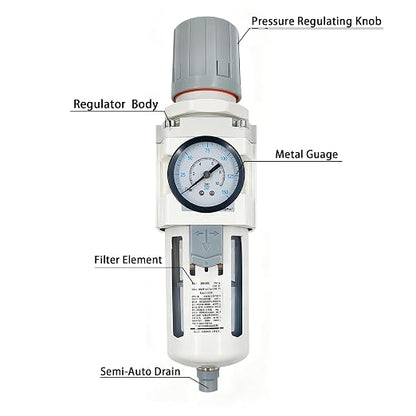 XingNEeng 3/8" NPT Compressed Air Filter Regulator Combo Piggyback, Water/Oil - Image 2