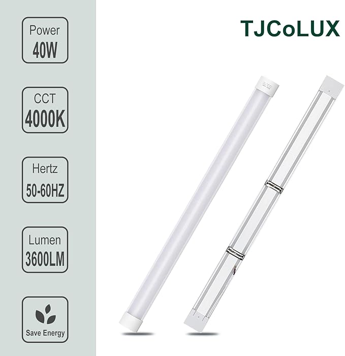 colmeguna 1 Packs 4FT LED Batten Light, Ultra-Thin Slim Ceiling Surface Mounted Light, 40W, 4000K, IP20, LED Ceiling Lamp for Garage, Shop, Hallway, Office, Market