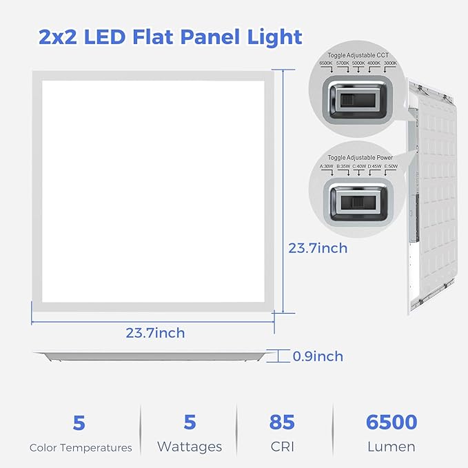 Aphyni 42 Pack 2x2 LED Flat Panel Light, Dimmable Office Kitchen Flush Mount Ceiling Light Panel,Bright 6500LM,Dimmable,Selectable Features, 3000K/4000K/5000K/5700K/6500K, 30W/35W/40W/45W/50W
