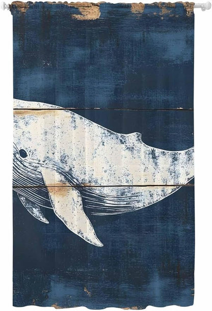 Sheer Curtains 84 Inches Long, Ocean Whale Blue Semi Sheer Curtains Light by Unknown
