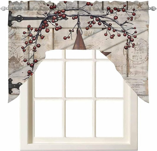 Village Stars Swag Kitchen Curtains Valance and Tier Set, Vintage Rust Yellow by Unknown