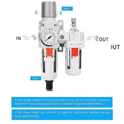 NANPU 1/2" NPT Auto-Drain Air Filter Regulator Lubricator Combo Water/Oil Trap - Image 4