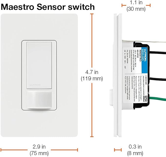Lutron Maestro Motion Sensor Light Switch Indoor for Bathroom, Garage, Laundry Room, Any Bulbs, Occupancy Vacancy Sensor, Single-Pole, MS-OPS2-WH, White