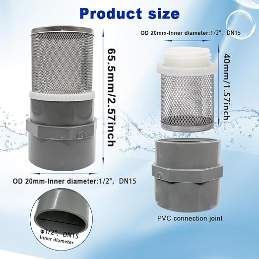 1/2" inch stainless steel filter cover connected to 1/2" grey pvc filter DN15 - Image 4