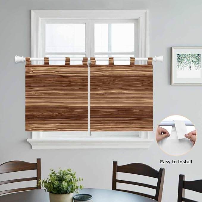 Brown Western Kitchen Curtains 24 Inch Length, Small Window Curtains Tab Top - Image 4