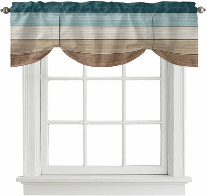 Teal Brown Tie Up Valance Curtains by Unknown