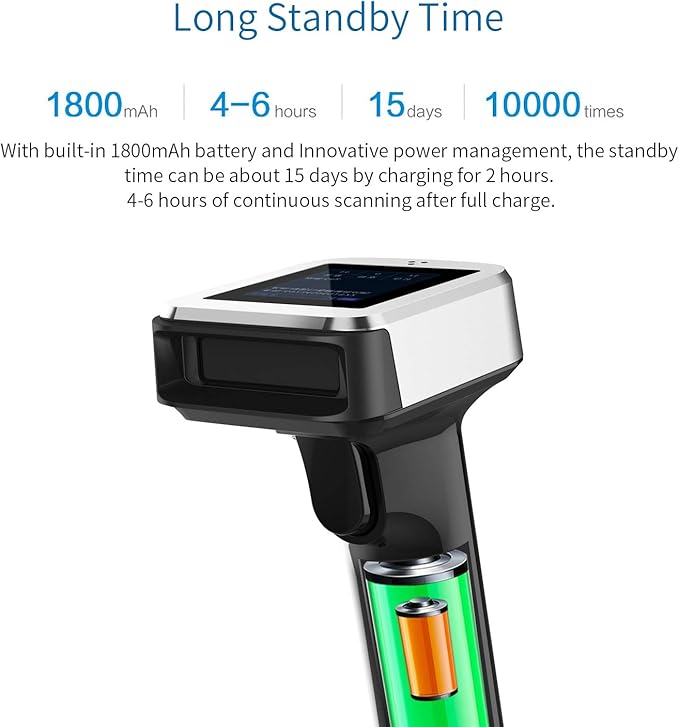 Symcode 2D QR Bluetooth Barcode Scanner with Screen Display with Charging Base,3 in 1 Compatible with Bluetooth & 2.4GHz Wireless & Wired Connection with 1.8 inch TFT Color LCD Screen