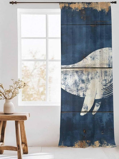 Sheer Curtains 96 Inches Long, Ocean Whale Blue Semi Sheer Curtains Light - Image 3
