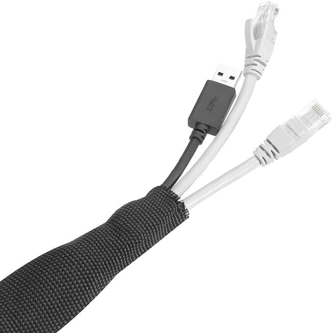 MECCANIXITY Braided Cable Sleeves Heat Shrinkable Fabric Sleeving, 1 1/4" 3ft Black 2:1 Ratio Heat Shrinkable Cord Protector for Harness Cable, Network Cable Protection, Cable Management